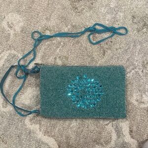 Teal Beaded Women's Bag Small vintage
